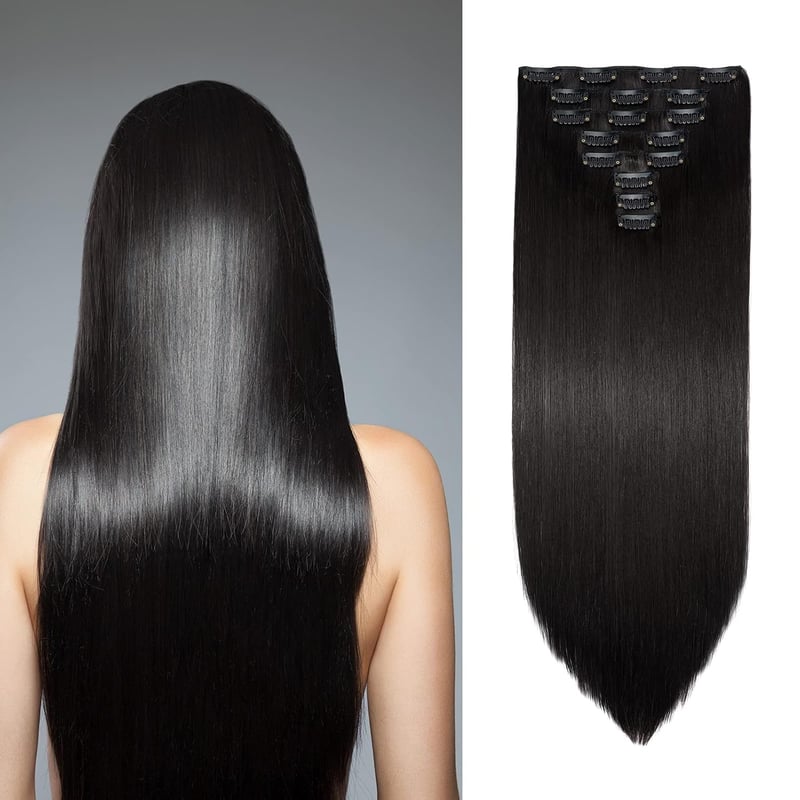 Cybelleza Csatos Hajhosszabbítás - 8 Részes, 60 cm, Egyenes Műhaj, Sötétbarna, Természetes Hatású, Tartós Copfok Nőknek