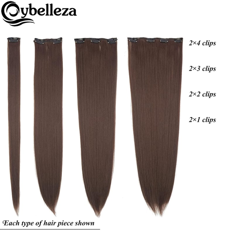 Cybelleza Csatos Hajhosszabbítás - 8 Részes Egyenes Műhaj Szett Nőknek, 60 cm, Világosbarna, Hajdúsító Póthaj