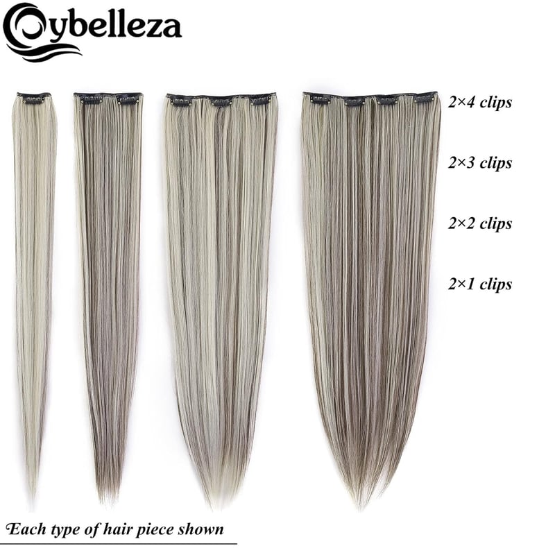 Cybelleza Csatos Hajhosszabbítás - 8 részes Egyenes Műhaj Szett 60 cm, Világosbarna és Szőke, Hajdúsító, Természetes Hatású