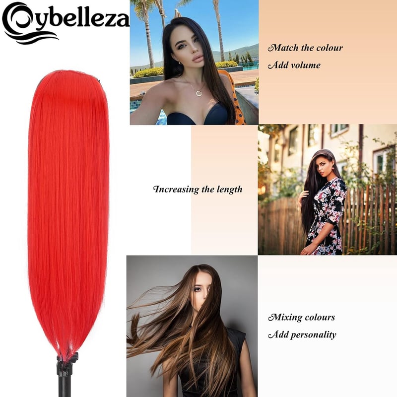 Cybelleza Csatos Hajhosszabbítás - 8 Részes Egyenes Műhaj Szett, 60 cm, Piros - Természetes Hatású Hajdúsító Tincspótlás Nőknek