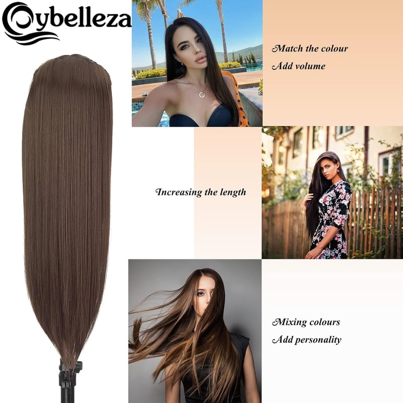 Cybelleza Csatos Hajhosszabbítás - 8 Részes Egyenes Műhaj Szett Nőknek, 60 cm, Világosbarna, Hajdúsító Póthaj