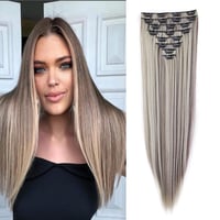 Cybelleza Csatos Hajhosszabbítás - 8 részes Egyenes Műhaj Szett 60 cm, Világosbarna és Szőke, Hajdúsító, Természetes Hatású 1