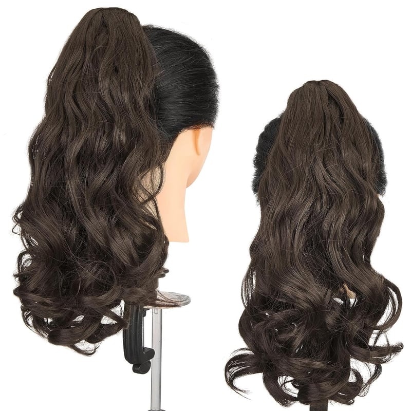 Cybelleza Csatos Lófarok Hajhosszabbítás - 45 cm Hullámos Fonott Póthaj Középbarna Színben, Természetes Hatású Műhaj Kontyhoz