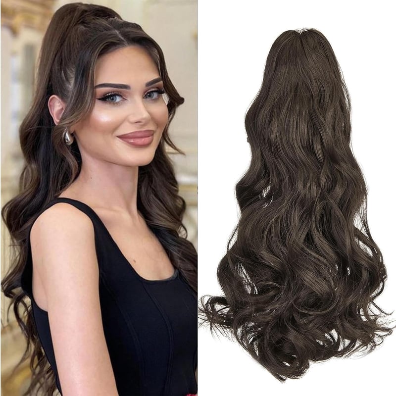 Cybelleza Csatos Lófarok Hajhosszabbítás - 45 cm Hullámos Fonott Póthaj Középbarna Színben, Természetes Hatású Műhaj Kontyhoz