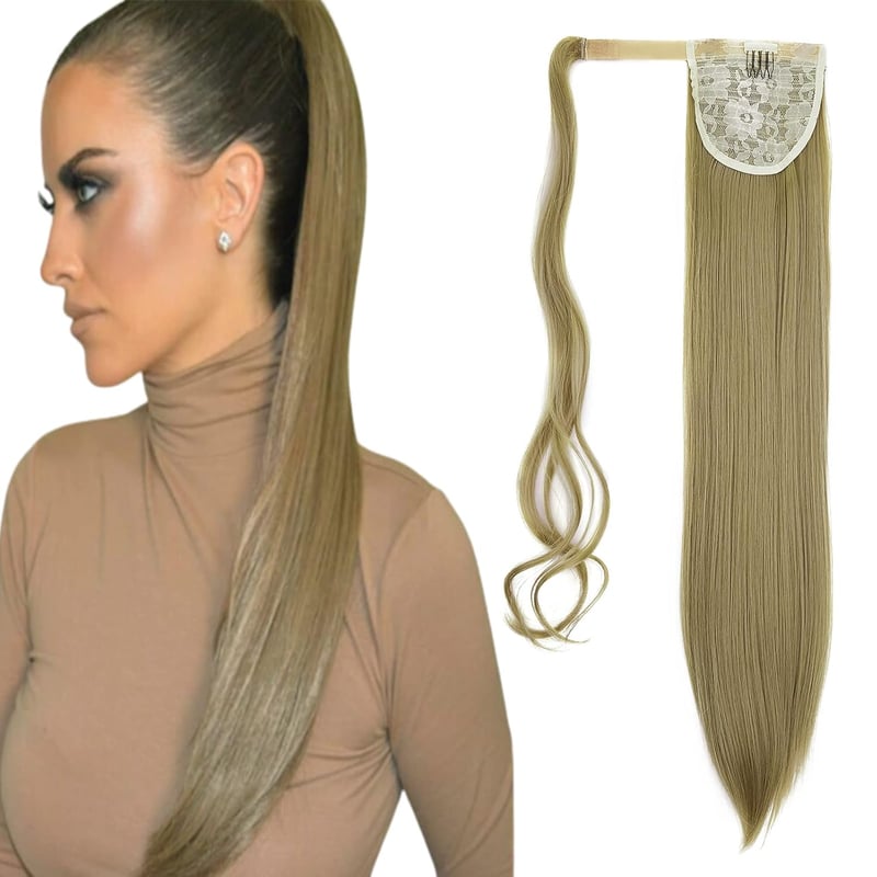 Cybelleza Csatos Lófarok Póthaj - 60 cm Egyenes Hajhosszabbítás Natúr Szőke, 125g, Hajdúsító Copf Nőknek, Hipoallergén