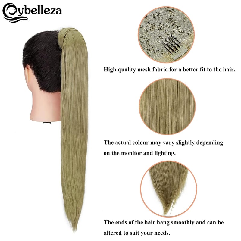Cybelleza Csatos Lófarok Póthaj - 60 cm Egyenes Hajhosszabbítás Natúr Szőke, 125g, Hajdúsító Copf Nőknek, Hipoallergén