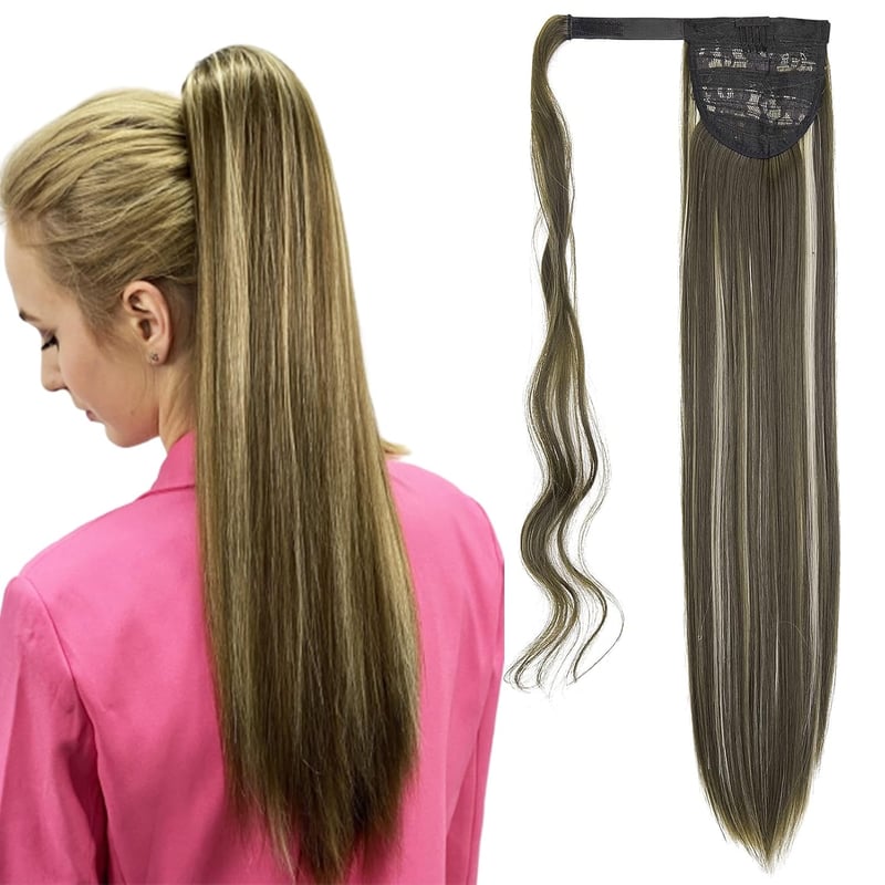 Cybelleza Csatos Lófarok Póthaj - 60 cm Egyenes Hajhosszabbítás, 125g Hamuszőke és Sötétszőke Színben, Hipoallergén Hajsűrítés Nőknek