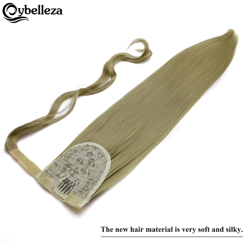 Cybelleza Csatos Lófarok Póthaj - 60 cm Egyenes Hajhosszabbítás Natúr Szőke, 125g, Hajdúsító Copf Nőknek, Hipoallergén