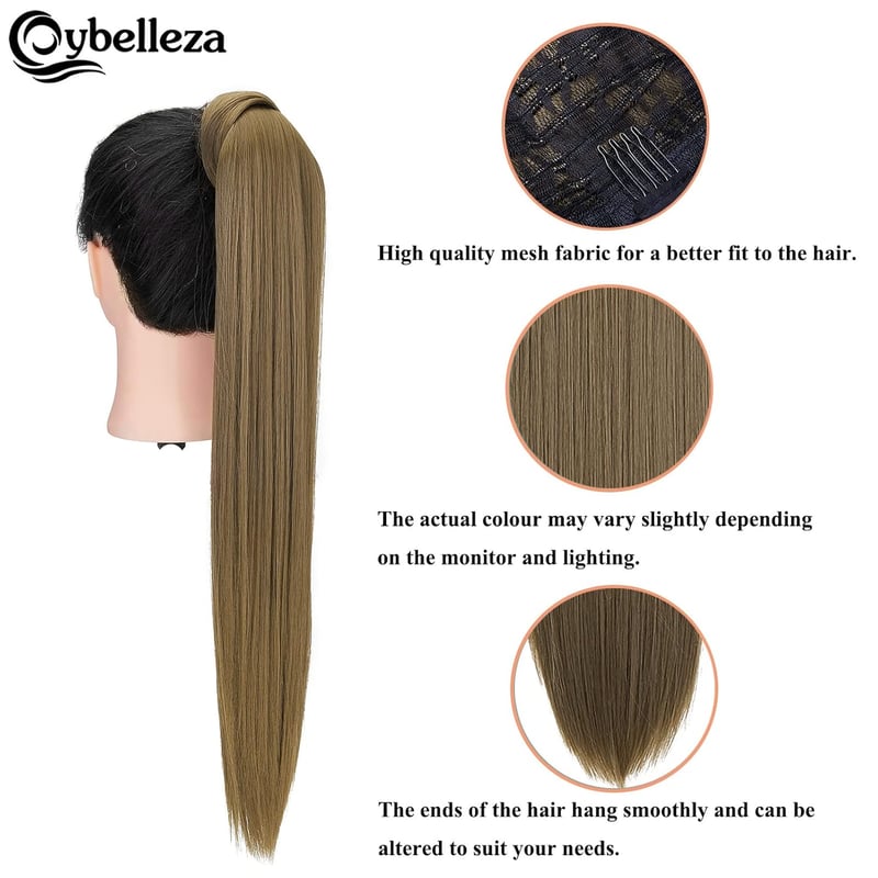 Cybelleza Csatos Lófarok Póthaj - 60 cm Egyenes Hajhosszabbítás, 125g, Aranybarna, Hipoallergén, Tartós Hajsűrítés Nőknek