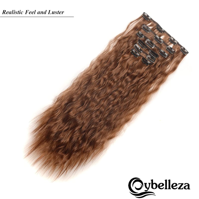 Cybelleza Csatos Műhaj Hosszabbítás - 6 Részes Hullámos Póthaj Szett 50 cm, Sötétbarna és Vörösesbarna, Selymes Szintetikus Hajdúsító