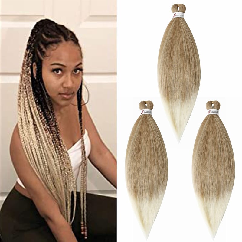 Cybelleza Pre-stretched vpletané predlžovacie vlasy 26 palcov, 3 balenia, EZ Crochet Twist Yaki syntetické vlasy, tmavá blond a platinová blond