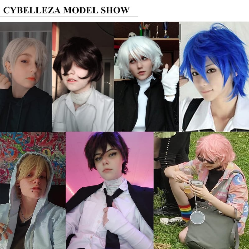 Cybelleza Sötétbarna Rövid Anime Paróka - Egyenes és Hullámos Cosplay Műhaj Férfiaknak és Nőknek, Farsangi Jelmezhez, Sapkával