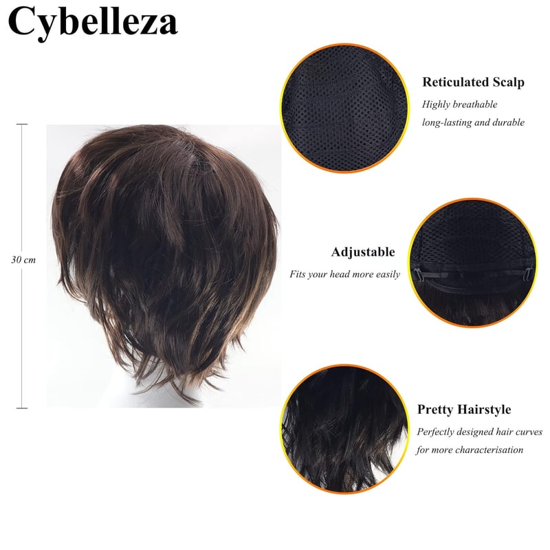 Cybelleza Sötétbarna Rövid Anime Paróka - Egyenes és Hullámos Cosplay Műhaj Férfiaknak és Nőknek, Farsangi Jelmezhez, Sapkával