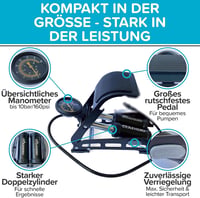 CYCLEHERO Lábpumpa Dupla Hengerrel és Nyomásmérővel - Univerzális Kerékpár és Autó Légpumpa Fekete 5