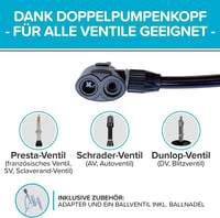 CYCLEHERO Lábpumpa Dupla Hengerrel és Nyomásmérővel - Univerzális Kerékpár és Autó Légpumpa Fekete 4
