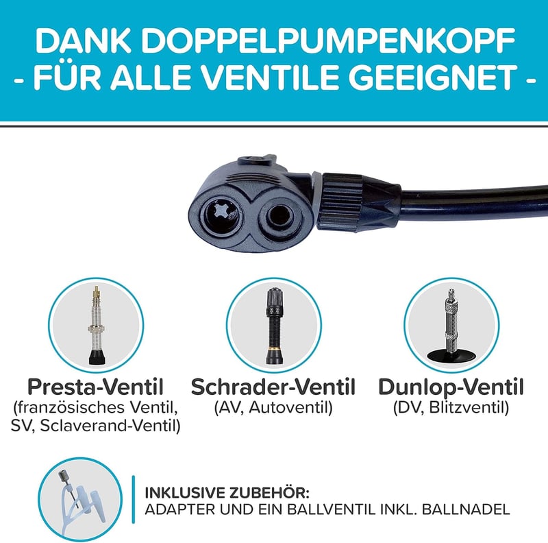 CYCLEHERO Lábpumpa Dupla Hengerrel és Nyomásmérővel - Univerzális Kerékpár és Autó Légpumpa Fekete