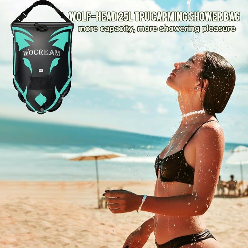 CyConncet Kültéri szolár camping zuhany TPU zuhanytáska 25L fekete kézi zuhanyfej 6,6 gallon strandhoz