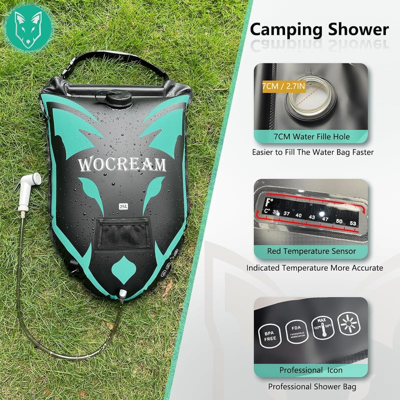 CyConncet Kültéri szolár camping zuhany TPU zuhanytáska 25L fekete kézi zuhanyfej 6,6 gallon strandhoz