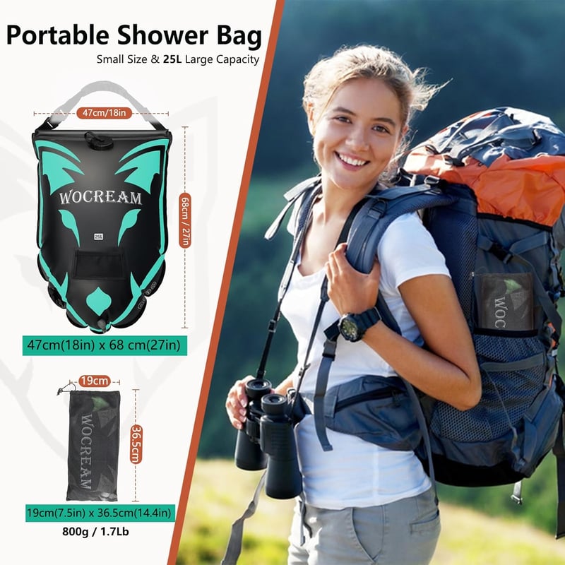 CyConncet Kültéri szolár camping zuhany TPU zuhanytáska 25L fekete kézi zuhanyfej 6,6 gallon strandhoz