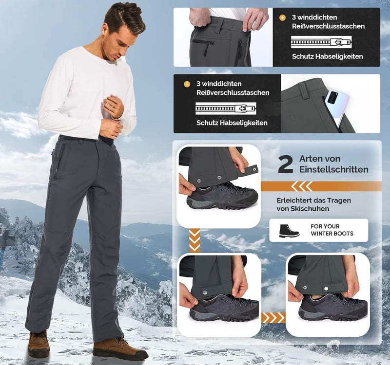 Cycorld férfi téli túranadrág vízálló fleece bélelt softshell sínadrág
