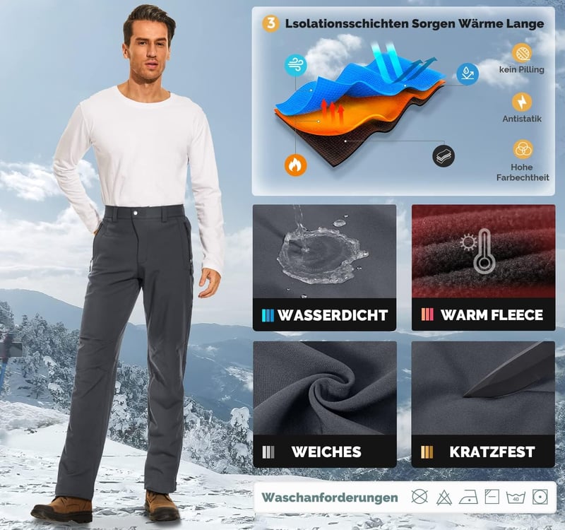 Cycorld férfi téli túranadrág vízálló fleece bélelt softshell sínadrág