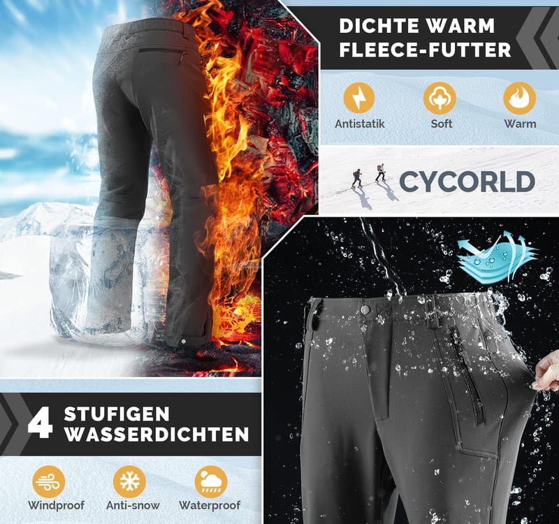 Cycorld férfi téli túranadrág vízálló szélálló fleece hálóval