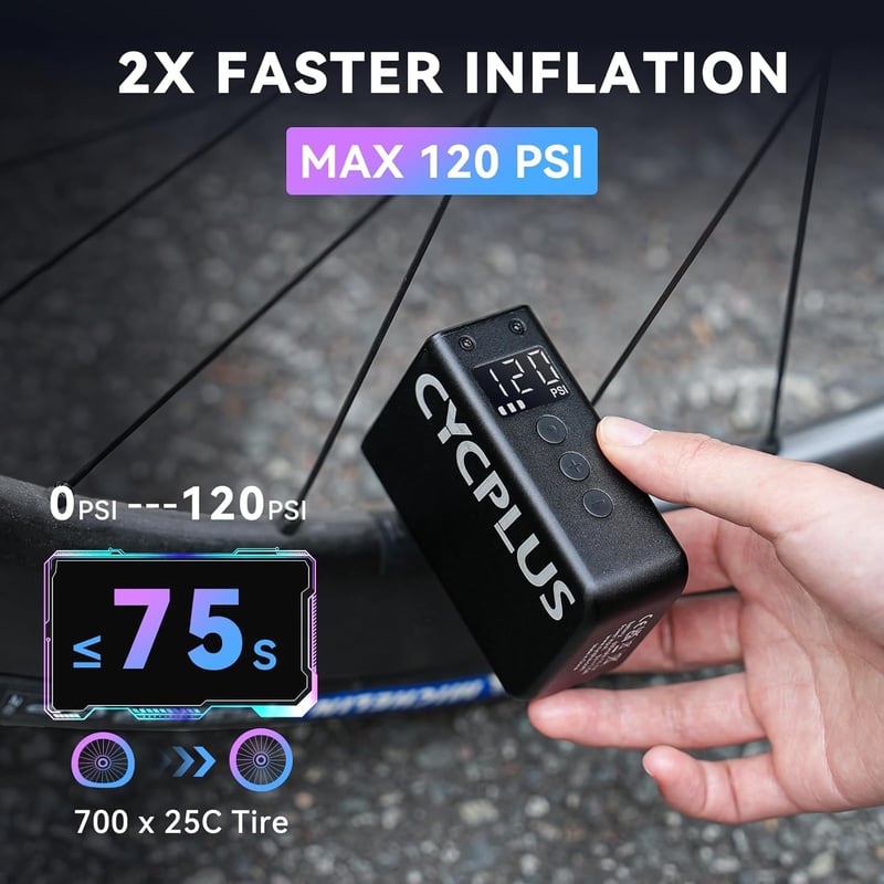 CYCPLUS AS2 Pro Max vezeték nélküli kerékpár pumpa 120 PSI, automata leállítás, Presta és Schrader szelep