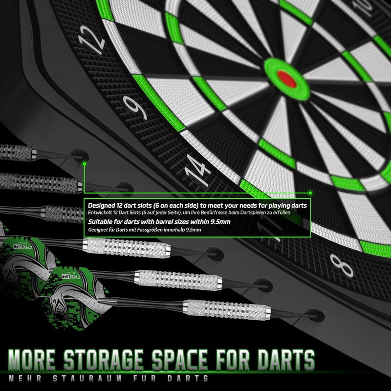 CyeeLife Elektronikus Darts Tábla - 8 Játékos, 34 Játékmód, 255 Variáció, Puha Nyilakkal és Kiegészítőkkel, Fekete, ZD01J Modell