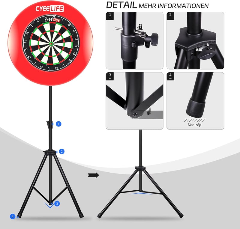 CyeeLife Profi Dartboard Állvány, Mobil Darts Tartó Klasszikus és Elektronikus Táblákhoz - Black, Width: 101 cm, Height: 49.7 cm