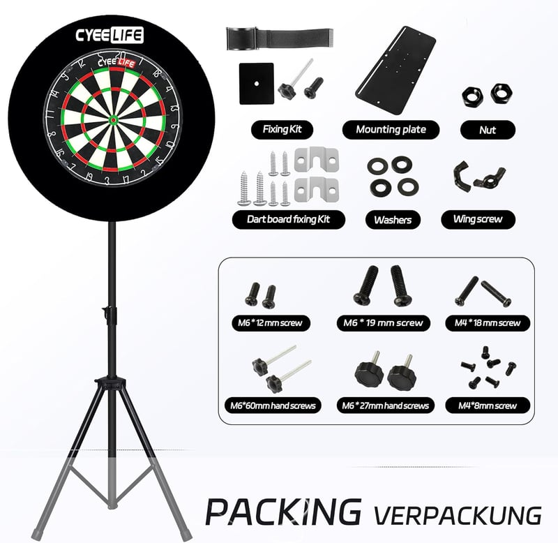 CyeeLife Profi Dartboard Állvány, Mobil Darts Tartó Klasszikus és Elektronikus Táblákhoz - Black, Width: 101 cm, Height: 49.7 cm