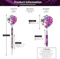 CyeeLife Tungsten Dartpipa 23g Profi Acél Nyilak 3 Szárral 9 Tollal - Purple 2