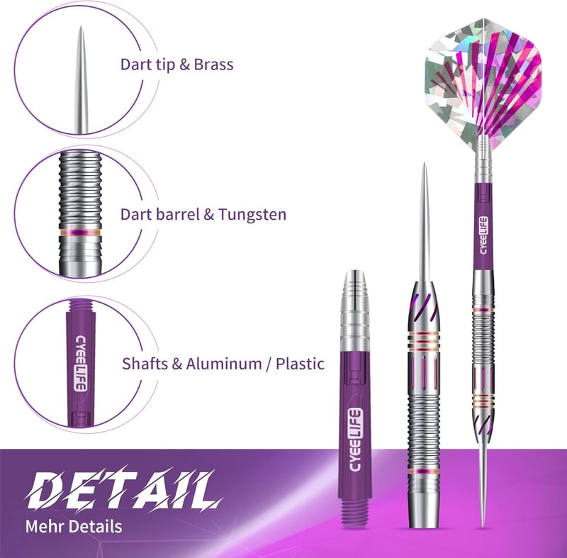 CyeeLife Tungsten Dartpipa 23g Profi Acél Nyilak 3 Szárral 9 Tollal - Purple