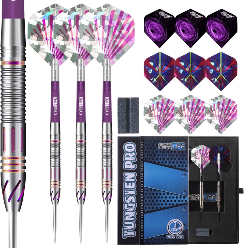CyeeLife Tungsten Dartpipa 23g Profi Acél Nyilak 3 Szárral 9 Tollal - Purple