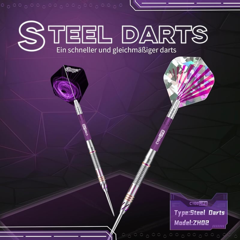 CyeeLife Tungsten Dartpipa 23g Profi Acél Nyilak 3 Szárral 9 Tollal - Purple
