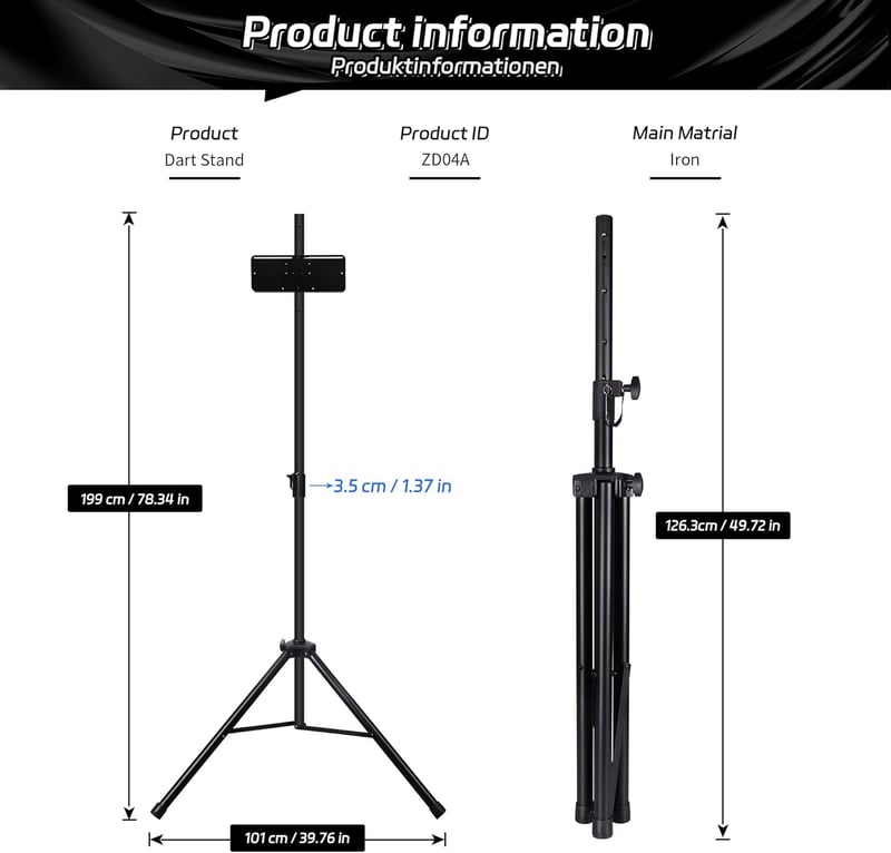 CyeeLife ZD04A Professzionális Darts Állvány - Acél Szerkezetű Dartboard Tartó Klasszikus és Elektronikus Dart Táblákhoz, Fekete