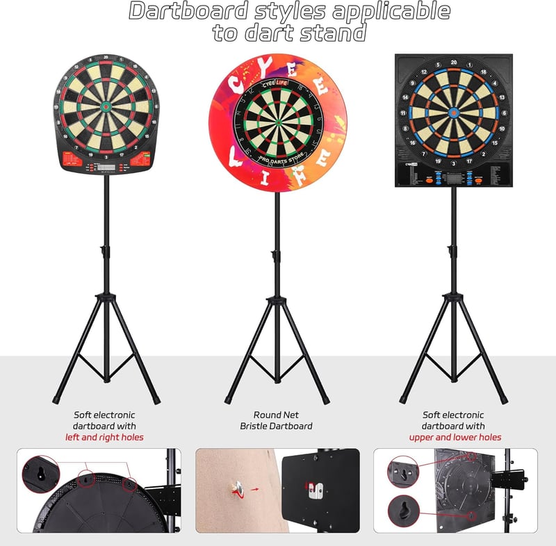 CyeeLife ZD04A Professzionális Darts Állvány - Acél Szerkezetű Dartboard Tartó Klasszikus és Elektronikus Dart Táblákhoz, Fekete