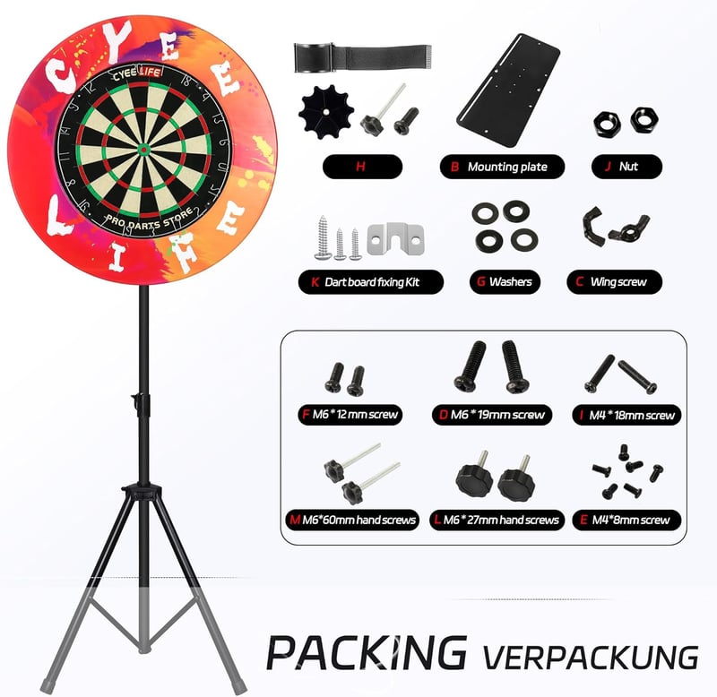 CyeeLife ZD04A Professzionális Darts Állvány - Acél Szerkezetű Dartboard Tartó Klasszikus és Elektronikus Dart Táblákhoz, Fekete