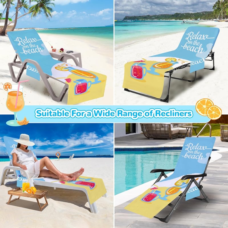 Cyiecw Terry Cloth Napozóágy Védőhuzat 75x210cm Zsebekkel Mikroszálas Strandtörülköző