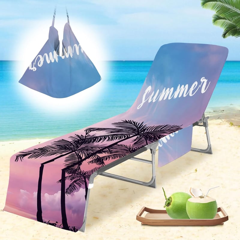 Cyiecw Terry Cloth Napozóágy Védőhuzat 75x210cm Zsebekkel Mikroszálas Strandtörölköző