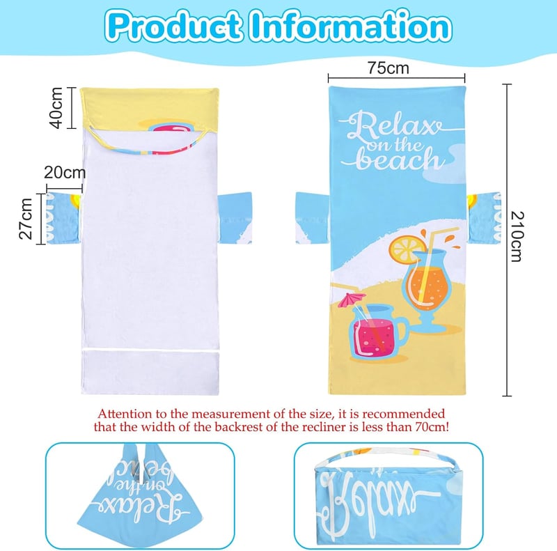 Cyiecw Terry Cloth Napozóágy Védőhuzat 75x210cm Zsebekkel Mikroszálas Strandtörülköző