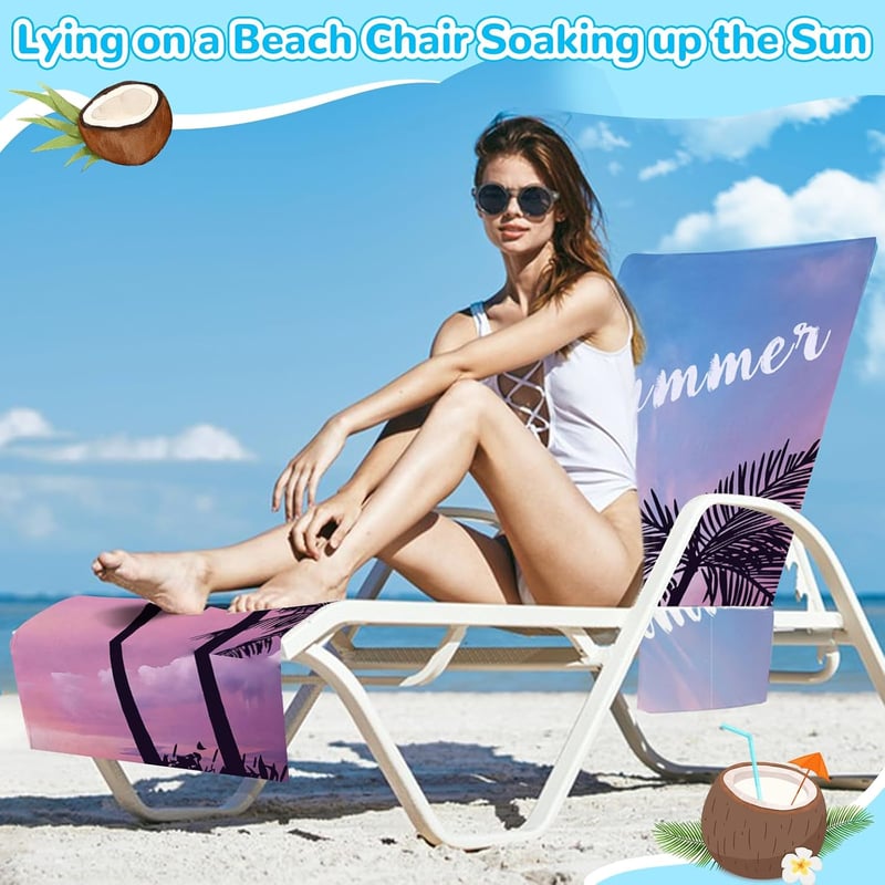 Cyiecw Terry Cloth Napozóágy Védőhuzat 75x210cm Zsebekkel Mikroszálas Strandtörölköző