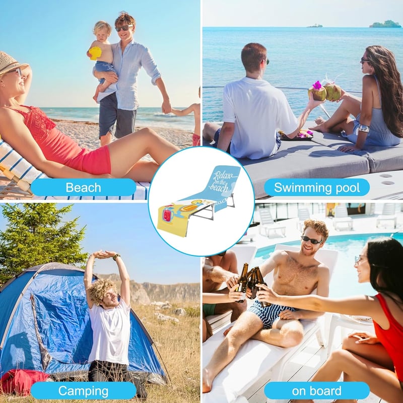 Cyiecw Terry Cloth Napozóágy Védőhuzat 75x210cm Zsebekkel Mikroszálas Strandtörülköző