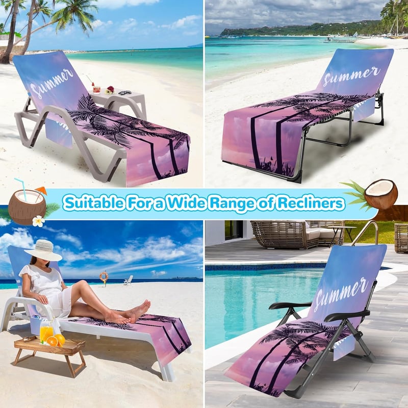 Cyiecw Terry Cloth Napozóágy Védőhuzat 75x210cm Zsebekkel Mikroszálas Strandtörölköző