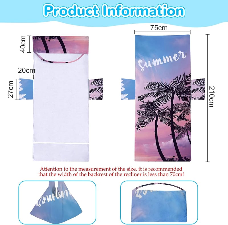 Cyiecw Terry Cloth Napozóágy Védőhuzat 75x210cm Zsebekkel Mikroszálas Strandtörölköző