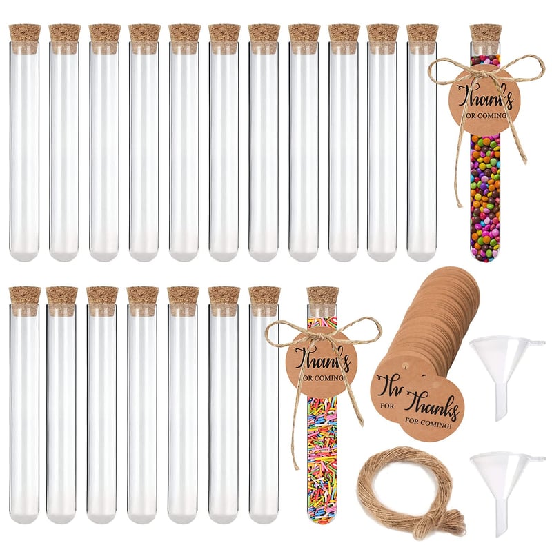 CYIOU 42 db Kémcsövek Dugóval 14ml + Kraft Címkék + Jutakötél Esküvő Virág Fürdősó Dekoráció