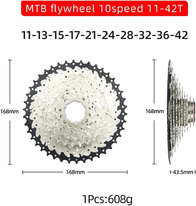 CYSKY 10 Sebességes Alumínium Kazetta 11-42T - Könnyű Fogaskeréksor Országúti és MTB Kerékpárokhoz, BMX Kompatibilis