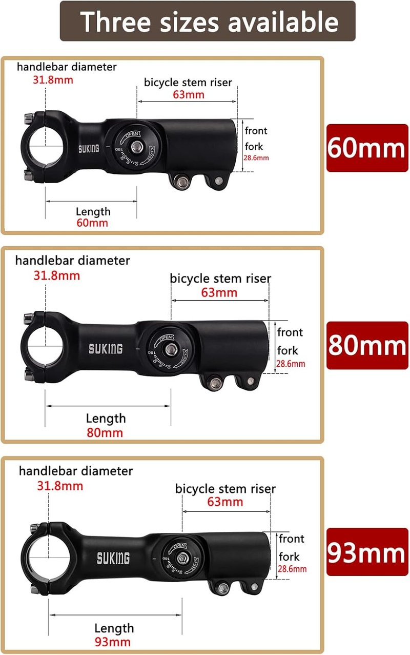 CYSKY Állítható Kerékpár Váll 31.8 60mm Fekete MTB Stem 0-90°