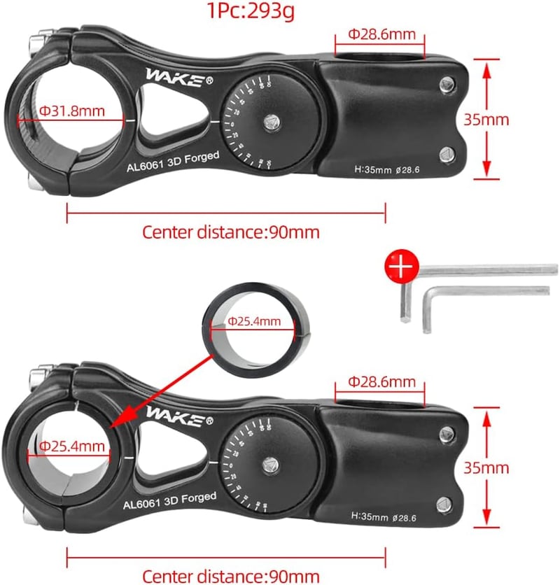 CYSKY Kerékpár Váll 31.8/25.4mm Állítható ±90° MTB Stem Riser