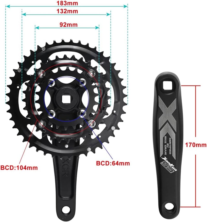 CYSKY MTB Hajtómű 3 Sebességes 44-32-22T 170mm Négyzet Tengelyes Pedálkar Shimano SRAM Kompatibilis
