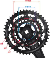 CYSKY MTB Hajtómű 3 Sebességes 44-32-22T 170mm Négyzet Tengelyes Pedálkar Shimano SRAM Kompatibilis 3
